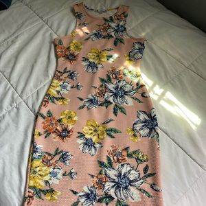 Long tight pink floral dress
